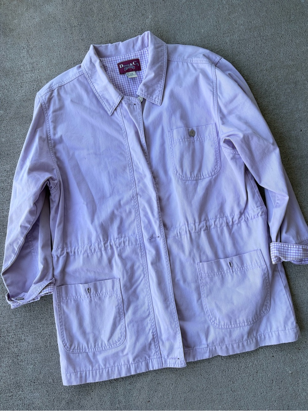Vintage 90s denim & co lilac gingham zip up chore jacket barn coat